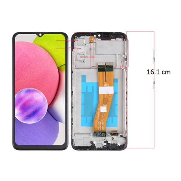 LCD Display Galaxy A03s A037F with Frame New ORG - Zwart