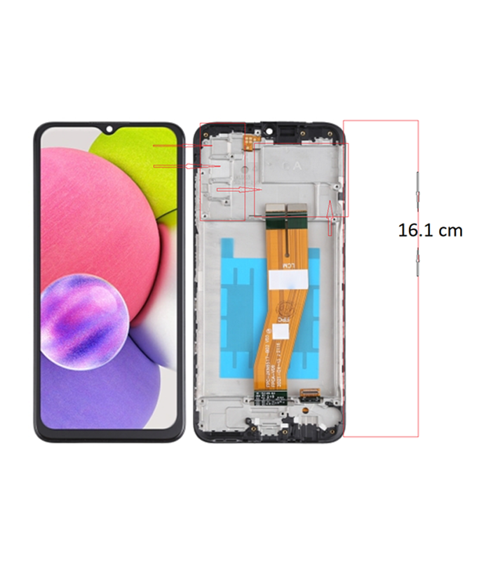 LCD Display Galaxy A03s A037F with Frame New ORG - Zwart