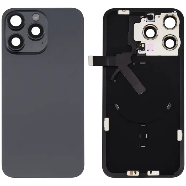 For iPhone 15 Pro Max Back Glass With Logo And Frame With NFC Flex Black Titanium