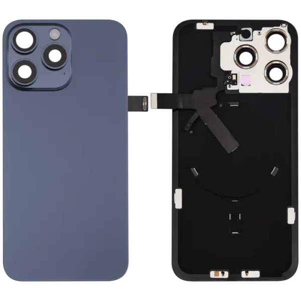 For iPhone 15 Pro Max Back Glass With Logo And Frame With NFC Flex Blue Titanium