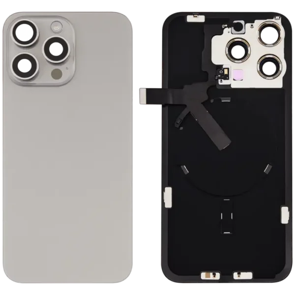 For iPhone 15 Pro Max Back Glass with Logo And Frame With NFC Flex Natural Titanium