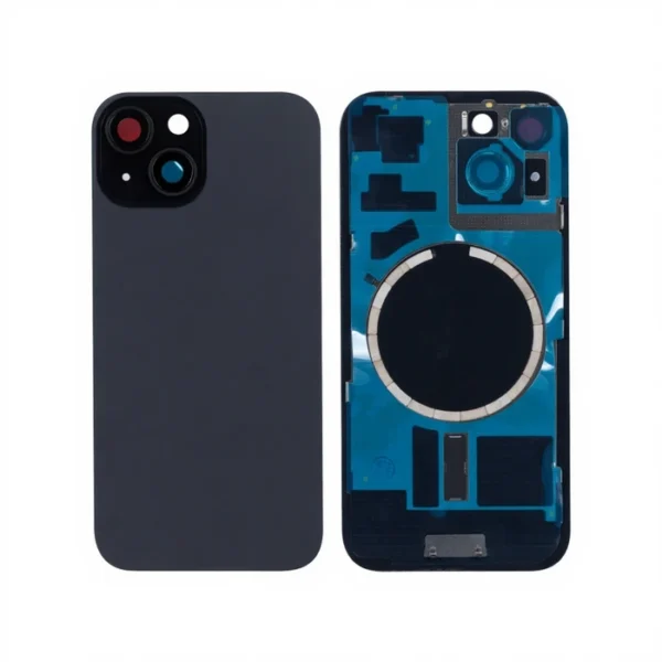 For iPhone 15 Back Glass With Logo And Frame Without NFC Flex Black