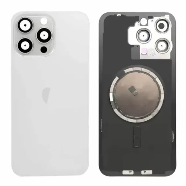 iPhone 15 Pro Max Back Glass With Logo + Frame (No NFC) - White Titanium