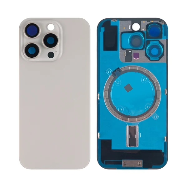 iPhone 16 Pro Back Glass with Logo + Frame + MagSafe magnet (no NFC Flex) - Natural Titanium
