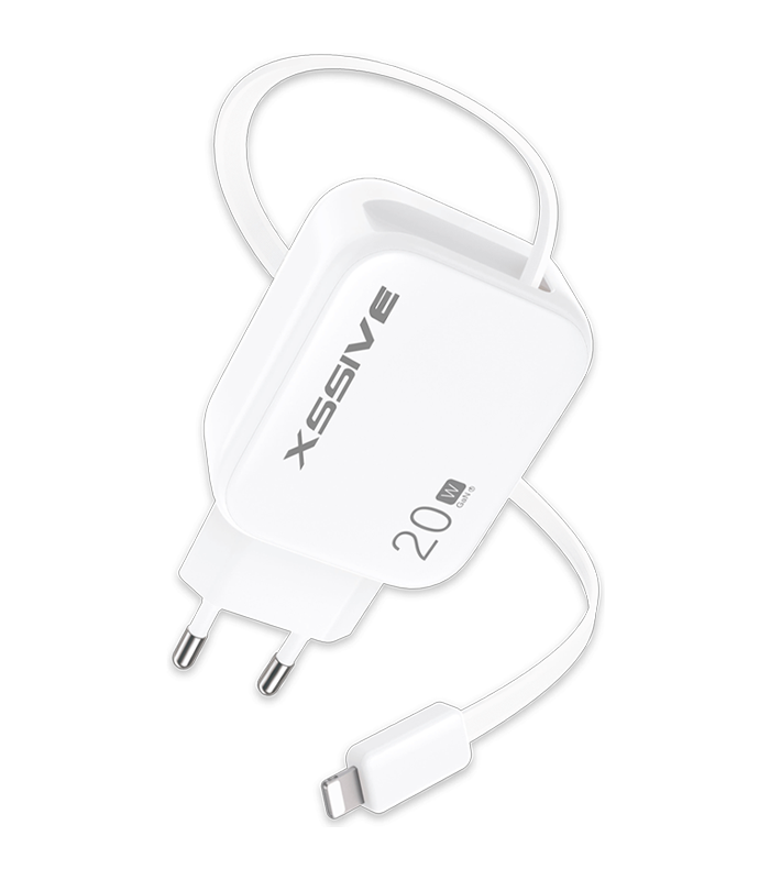 Xssive 20W PD GAN Fast Charger with Retractable 8-Pin Cable XSS-AC78L