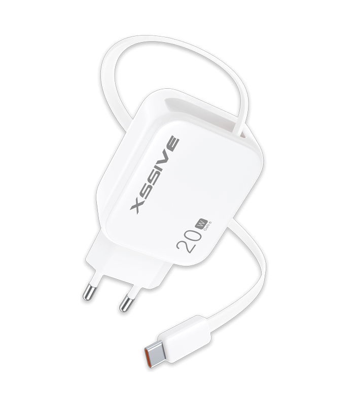Xssive 20W PD GAN Fast Charger with Retractable USB-C Cable XSS-AC78C