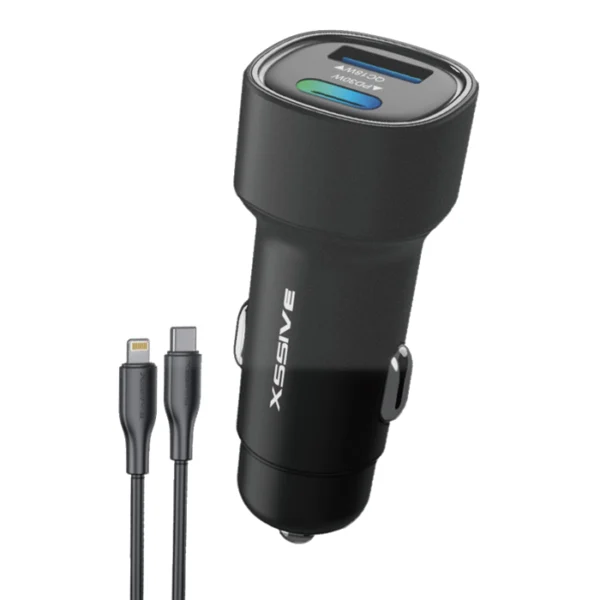 Xssive 48W PD+QC3.0 Fast Car Charger with Type-C to 8 Pin Cable XSS-CC40L - Zwart