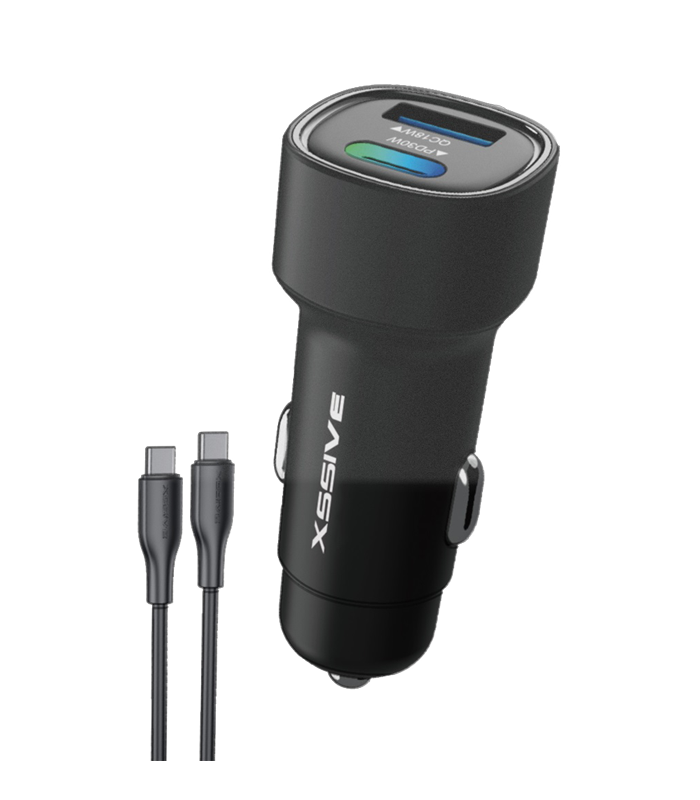 Xssive 48W QC3.0 Fast Car Charger with C-C Cable XSS-CC40C - Zwart
