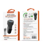 Xssive 48W QC3.0 Fast Car Charger with C-C Cable XSS-CC40C - Zwart