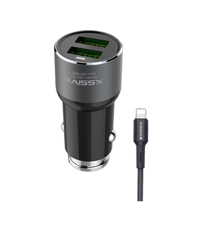 Xssive C30L Duo Car Charger+Cable for iPhone 3.6A - Zwart