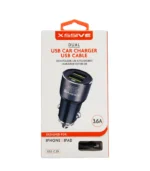 Xssive C30L Duo Car Charger+Cable for iPhone 3.6A - Zwart