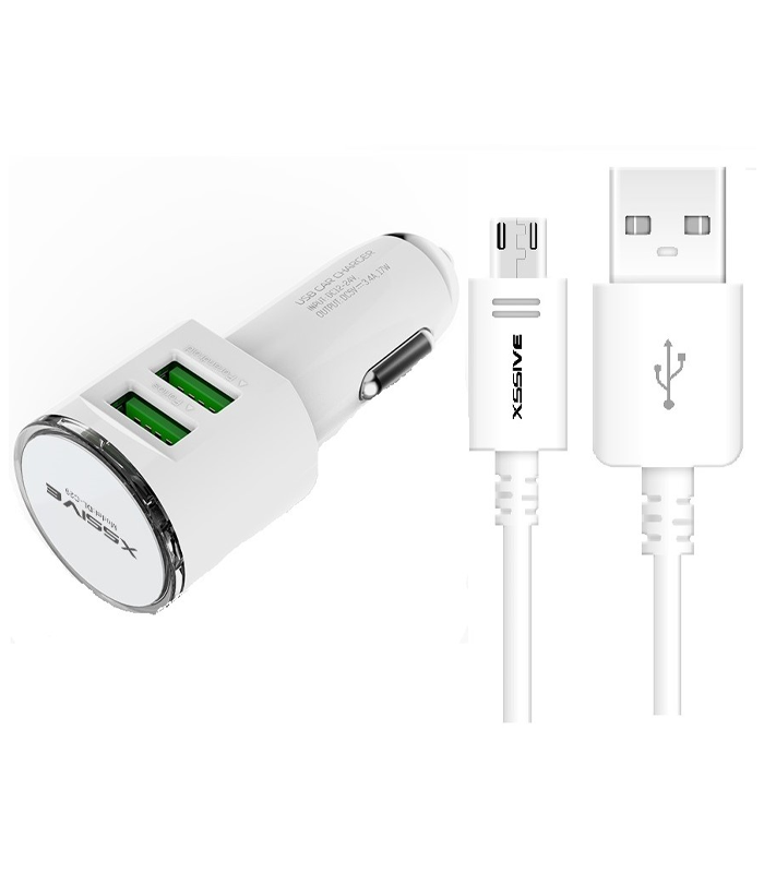 Xssive Duo Car Charger met Micro USB Cable - Wit