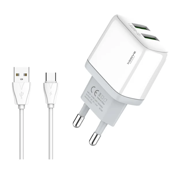 Xssive Duo USB Charger+Cable USB-C 2.1A XSS-AC54-C - White