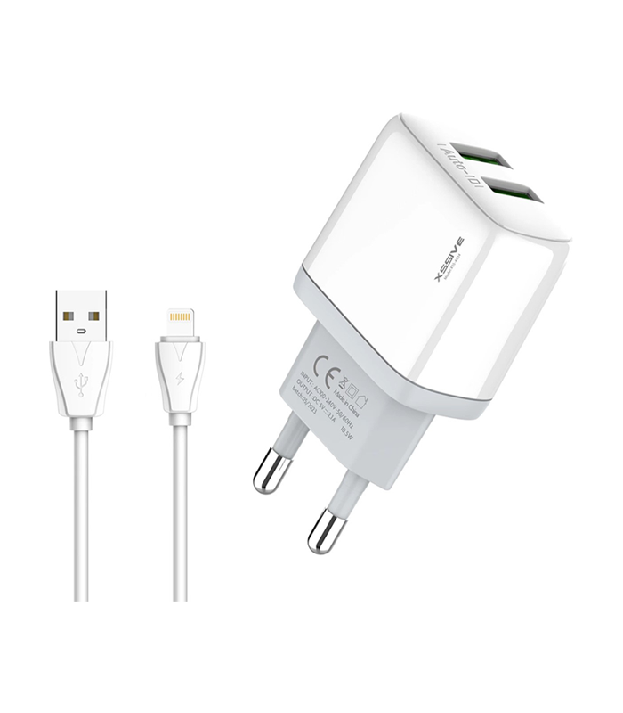Xssive Duo USB Charger+Cable for iPhone 2.1A XSS-AC54-IP - Wit