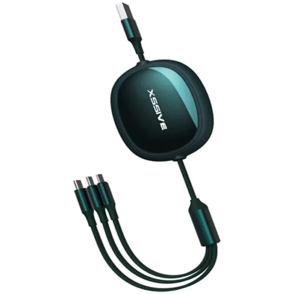 Xssive 3in1 Retractable Fast Charging Cable XSS-3IN1DESK2GR - Groen