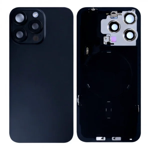 For iPhone 15 Pro Max Back Glass With NFC and Frame Black Titanium Pulled