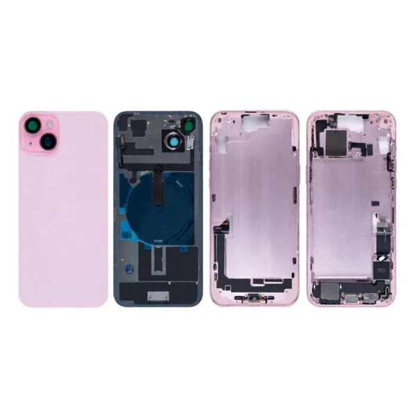 For iPhone 15 Plus Complete Housing Incl. All Small Parts Without Battery And Back Camera Pink